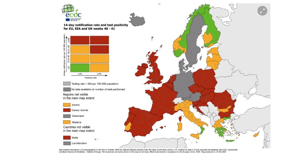 Κορωνοϊός – Χάρτης κρουσμάτων στην Ευρώπη: Στο «πράσινο» η μισή Ελλάδα