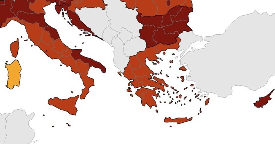 ECDC: Παραμένει στο «κόκκινο» η Ελλάδα – Δείτε τους χάρτες